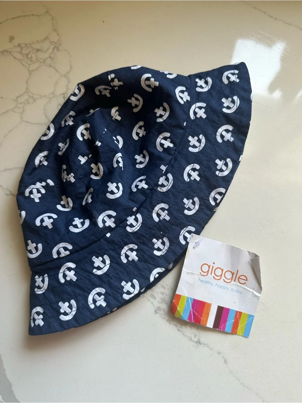 Navy Patterned Kids Sun Hat